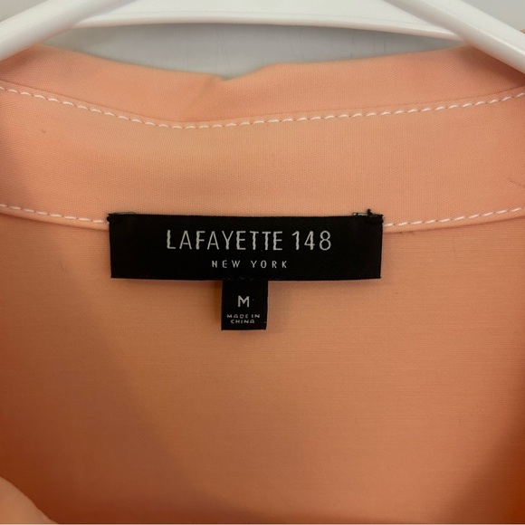 Lafayette 148 Salmon Pink Short Sleeve Collared Shift Shirt Dress Size Medium - Picture 8 of 11